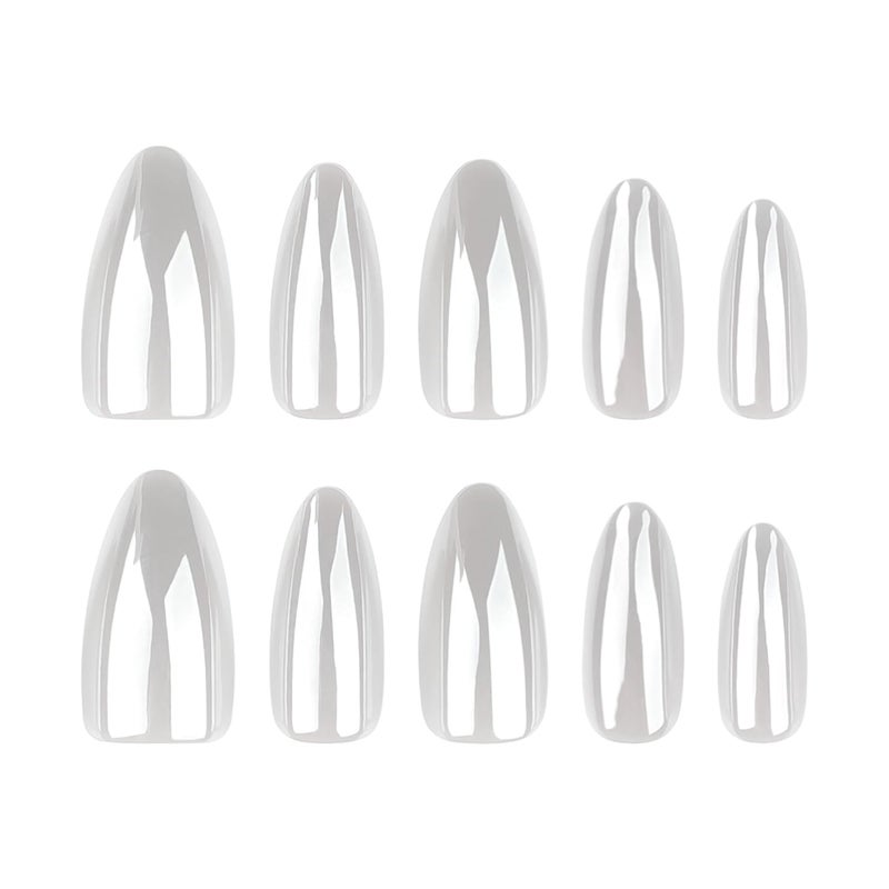 CTTHNBD Medium Press on Nails Almond - Chrome White Fake Nails - Solid Color Full Cover Stick on False Nail - for Women 24 Pcs - Image 5